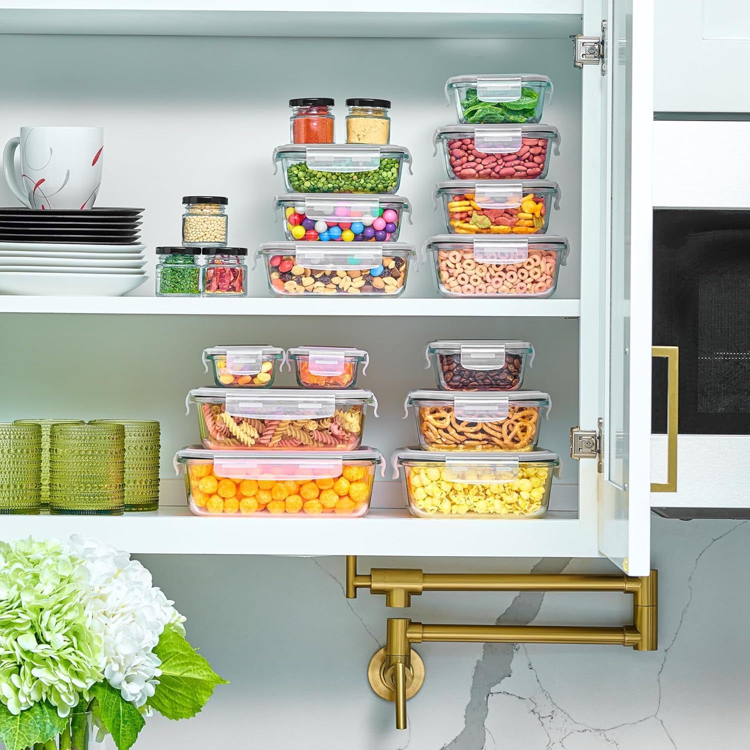 40Pc Set Glass Food Storage Containers & Bowls with Airtight Lids - Leakproof Bpa-Free Meal Prep Airtight Stackable Lunch Boxes, Kitchen Pantry & Storage Organizers - Microwave Freezer Dishwasher Safe