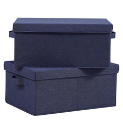 Foldable Storage Bins with Lids | Pack of 2 - Heavy Cardboard Boxes with Handles