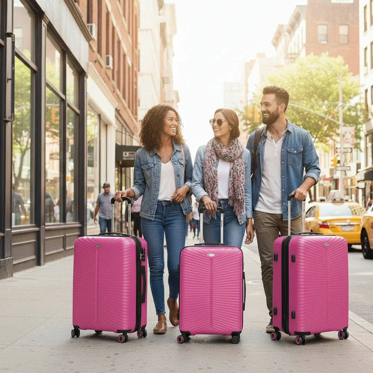 3 Piece Hardside Luggage Set Expandable Suitcase with Spinner Wheels,Lightweight Hardshell Suitcase Set 20In24In28In, Pink, SQ249