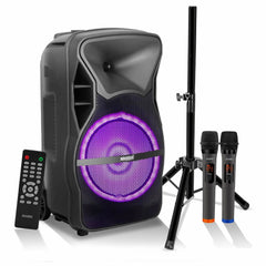 Party Speaker Portable PA System - 2 Wireless Mic Bluetooth - Loud Big Powered DJ Karaoke Machine