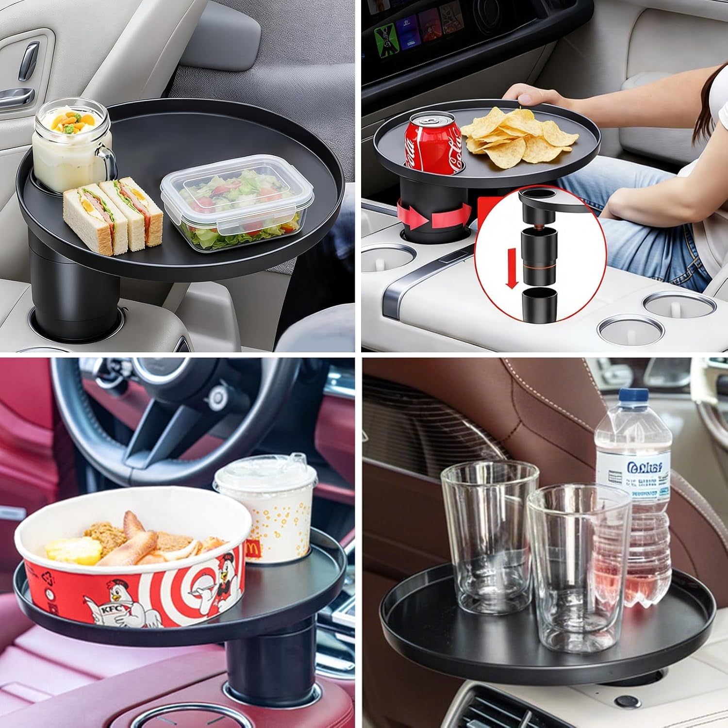 Car Tray 360° Rotating Cup Holder Table Organizer for Car Center Console Car Accessories Compatible with Most Vehicle