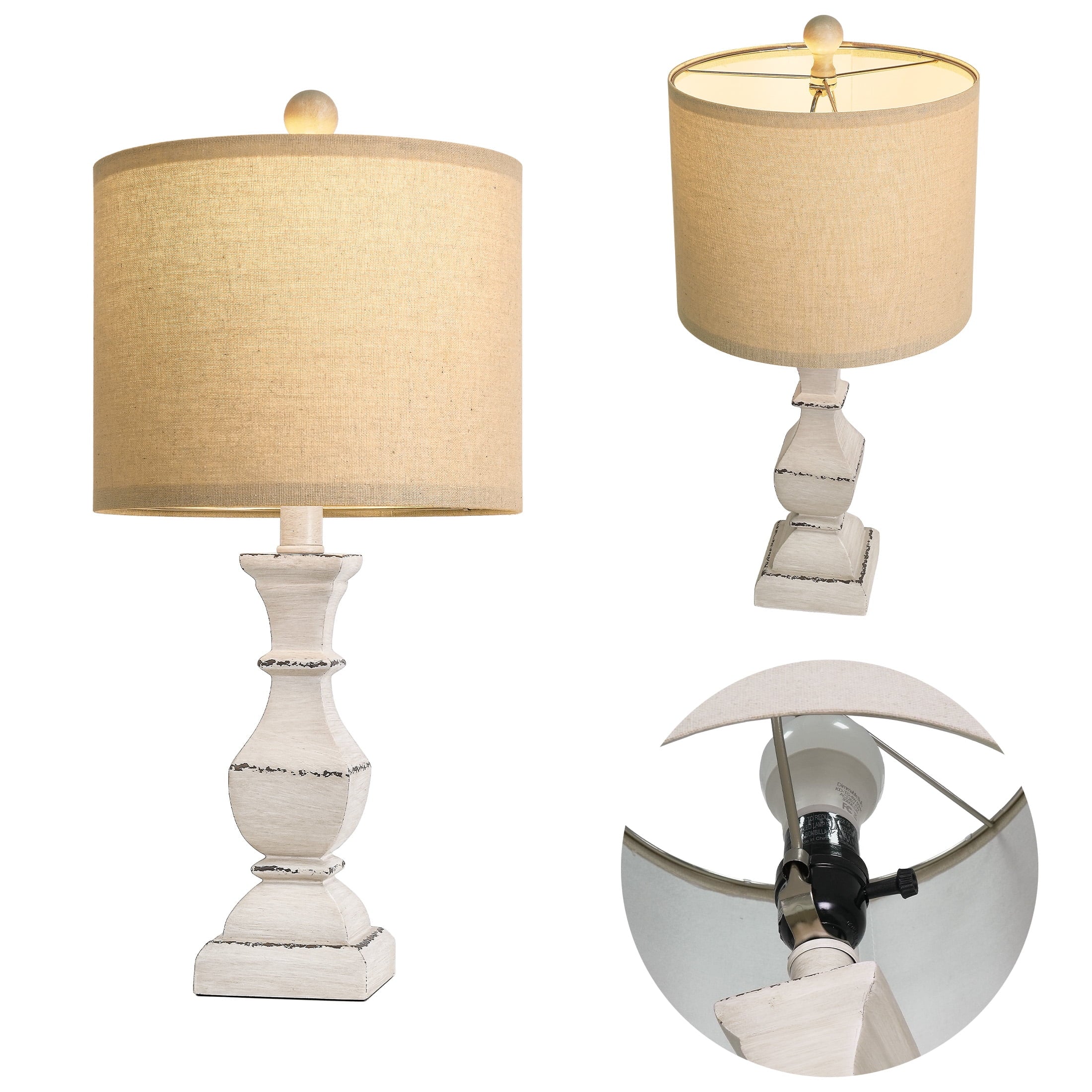 20.5" Retro Table Lamp Set of 2 Bedside Lamps for Living Room Bedroom Traditional Nightstands Lamps Resin