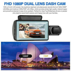 1080P Dual Lens Car DVR Dash Cam Video Recorder with G-Sensor - Front and Interior Cameras