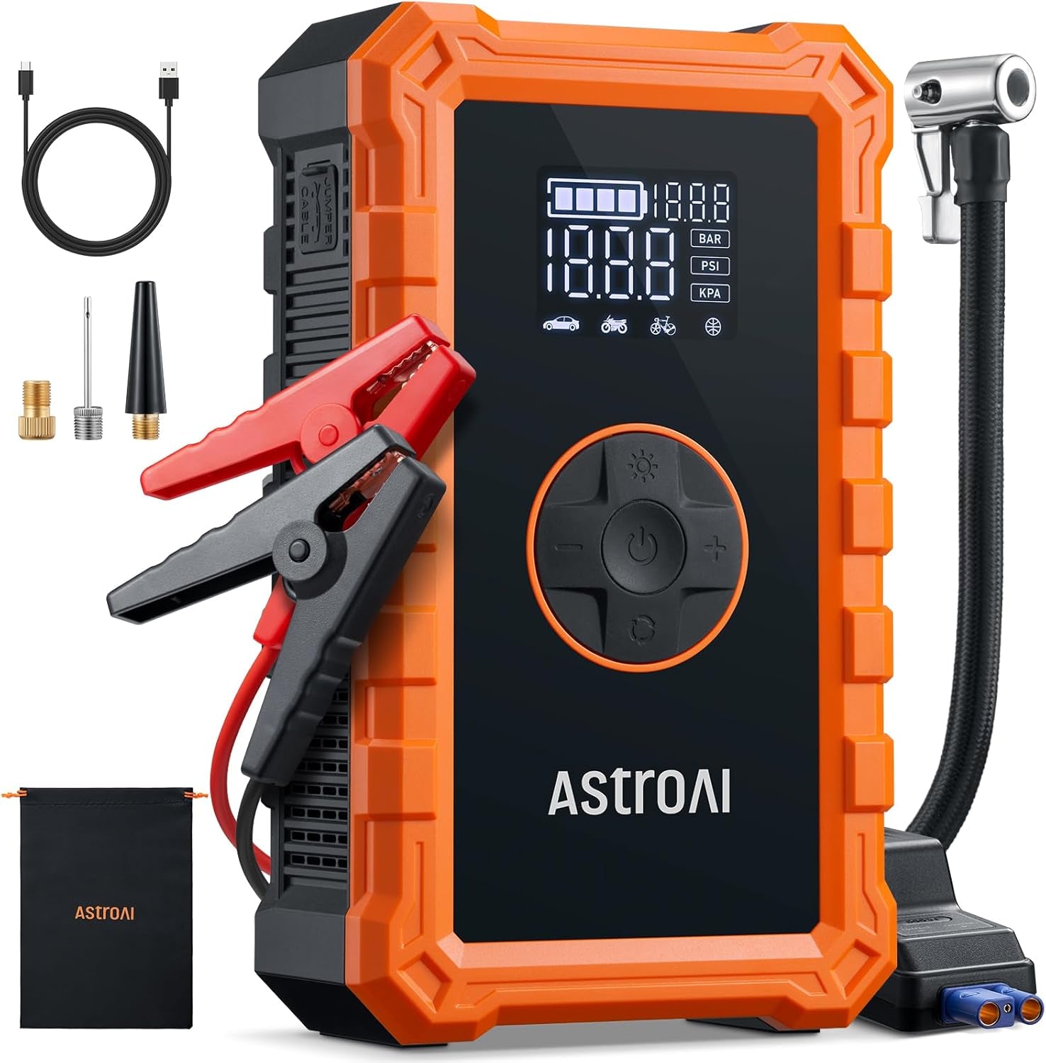 S8 Air Jump Starter with Air Compressor, 3000A Peak Car Battery Jump Starter Portable (9.0 Gas/6.5L Diesel) with 150PSI Cordless Auto-Shutoff Tire Inflator, 12V Battery Charger Booster(Orange)