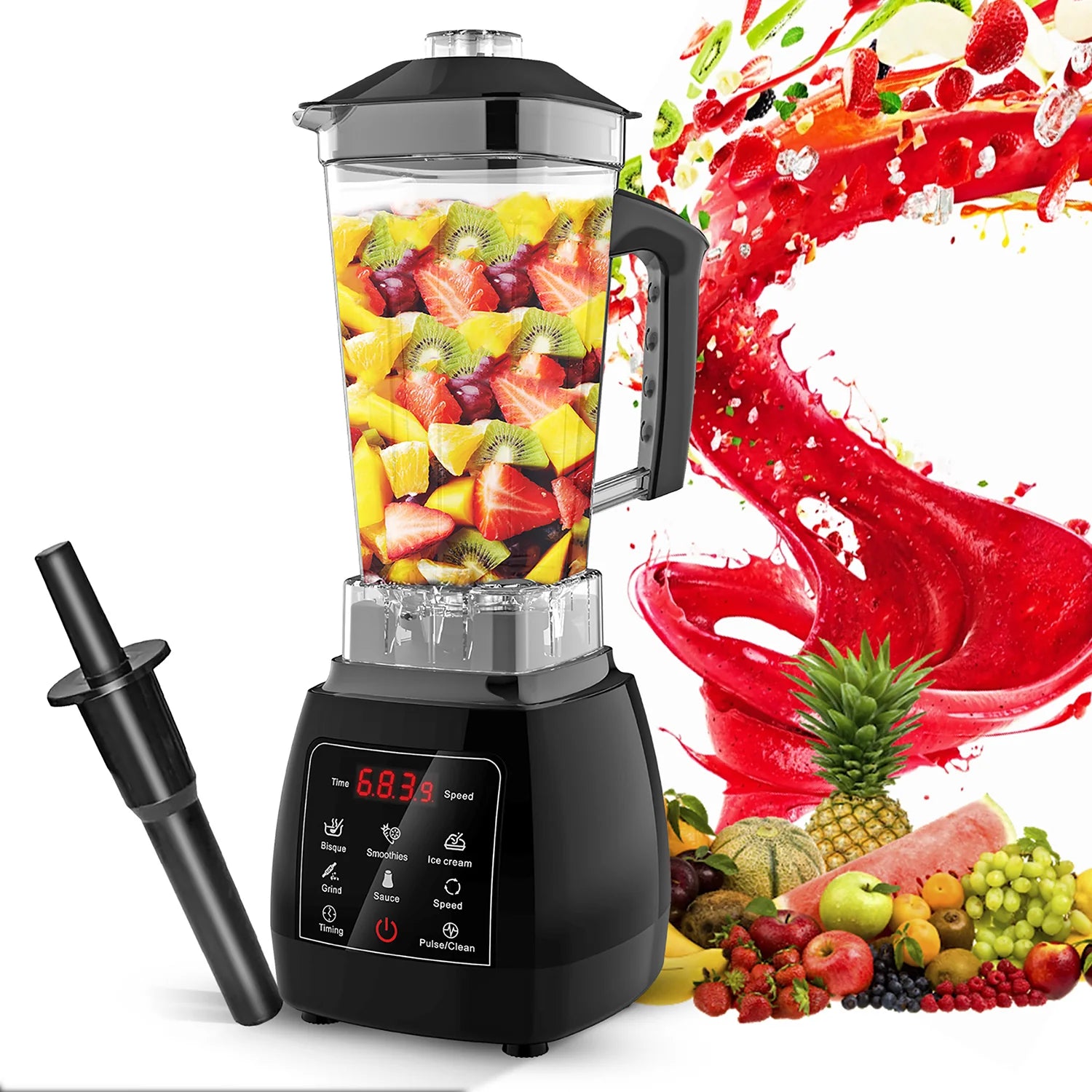 Juicer Blender Machines 2000W High-Speed BPA Free 6 Titanium Blade Countertop Smoothie Maker W 68Oz Jar