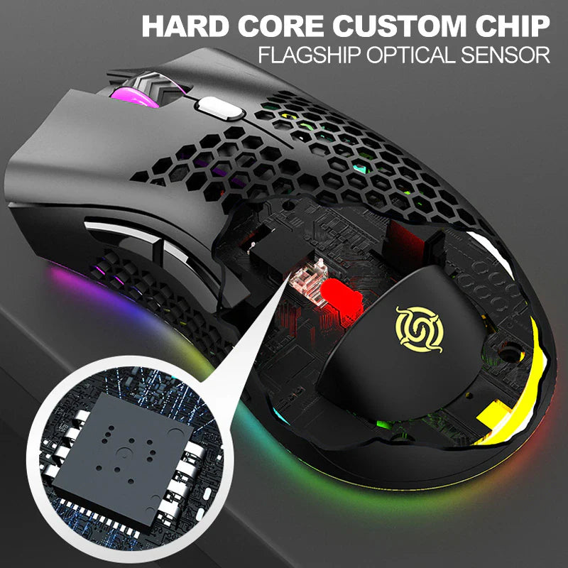 Ultralight Rechargeable Optical Cordless Gaming Mouse, RGB Backlit - 2.4G Wireless, Ergonomic - for PC & Mac