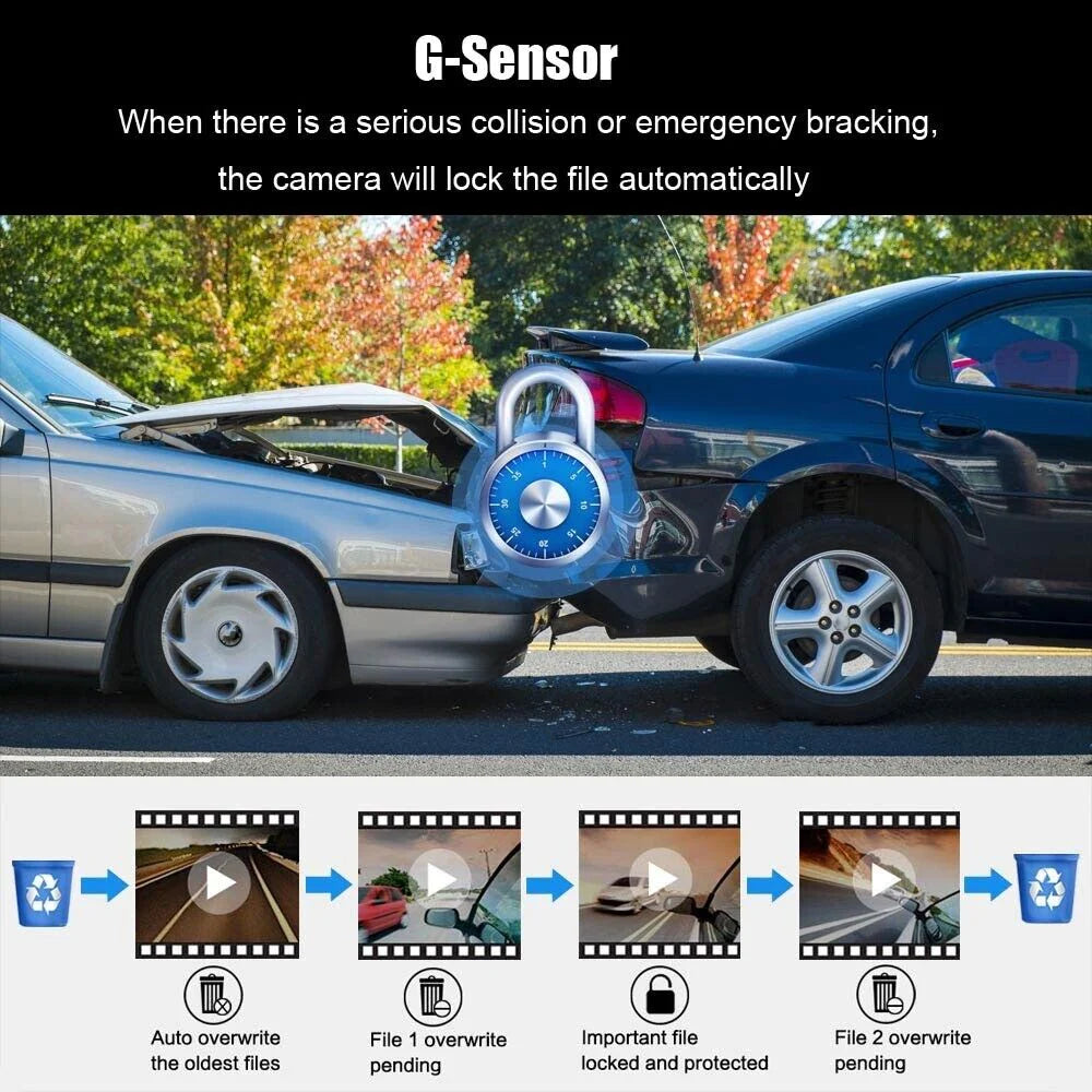 1080P Dual Lens Car DVR Dash Cam Video Recorder with G-Sensor - Front and Interior Cameras