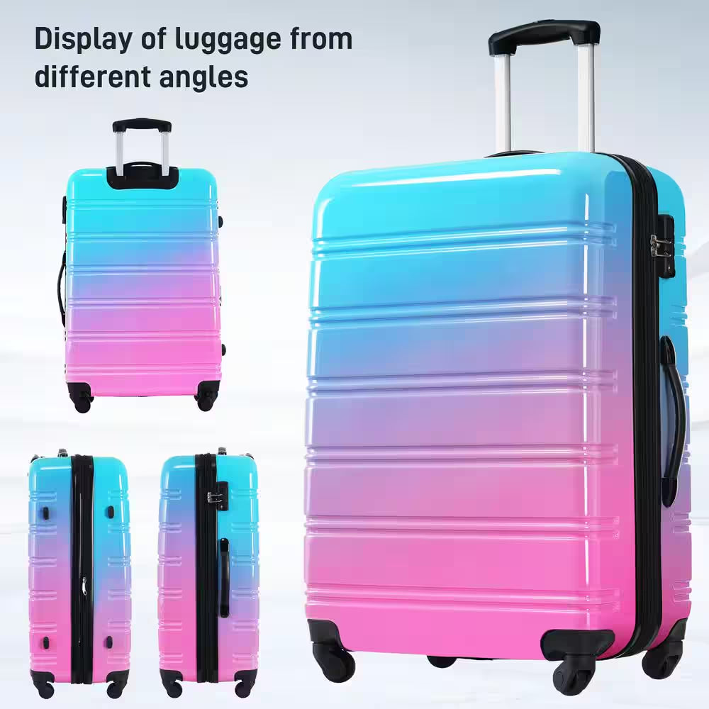 3-Piece Blue and Red Gradient Hardside Spinner Luggage Set with TSA Lock (20/24/28 Inch)