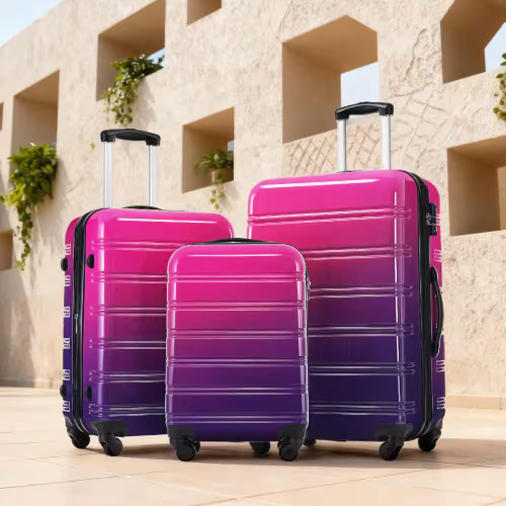 3-Piece Purple and Pink Gradient Hardside Spinner Luggage Set with TSA Lock (20/24/28 Inch)
