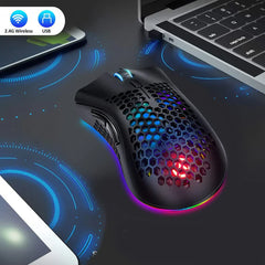 Ultralight Rechargeable Optical Cordless Gaming Mouse, RGB Backlit - 2.4G Wireless, Ergonomic - for PC & Mac