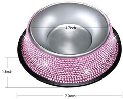 Handmade Bling Rhinestone Dog Bowls - Pink, 640ML Stainless Steel Double Food and Water Feeder Set for Puppies, Cats, and Dogs