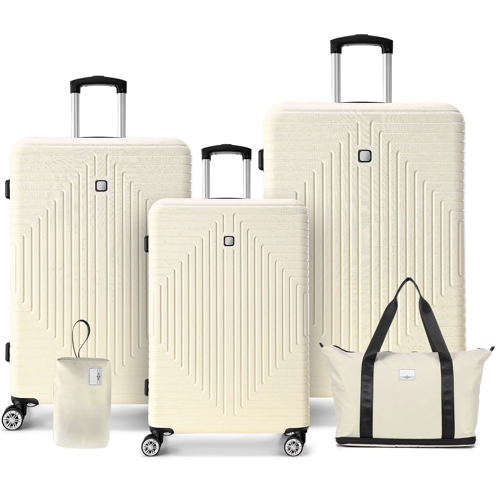 5 Piece Hardshell Luggage Set, Lightweight Suitcase with TSA Lock Spinner Wheels Beige