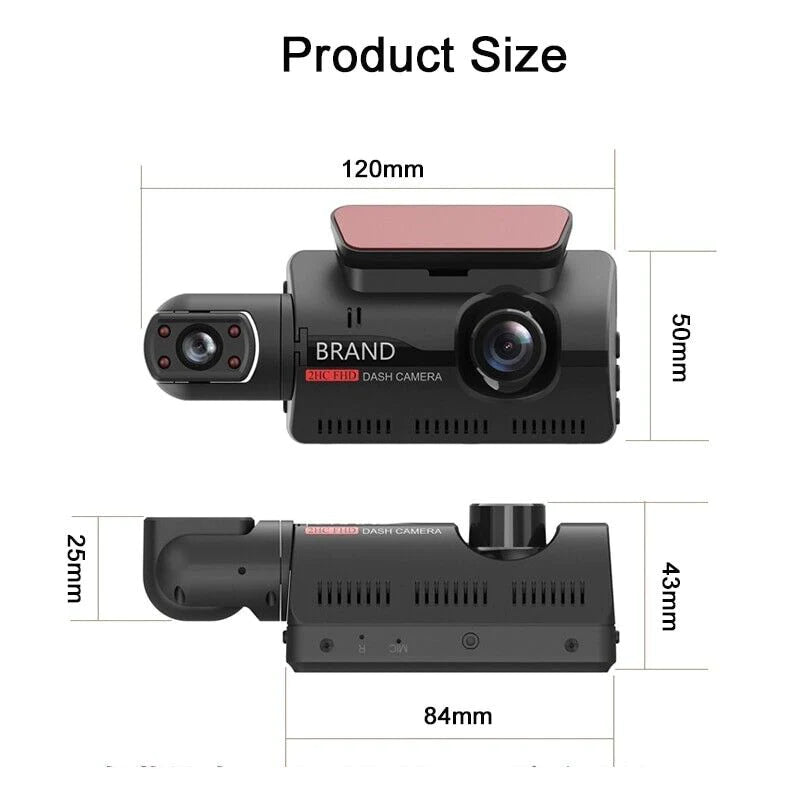 1080P Dual Lens Car DVR Dash Cam Video Recorder with G-Sensor - Front and Interior Cameras