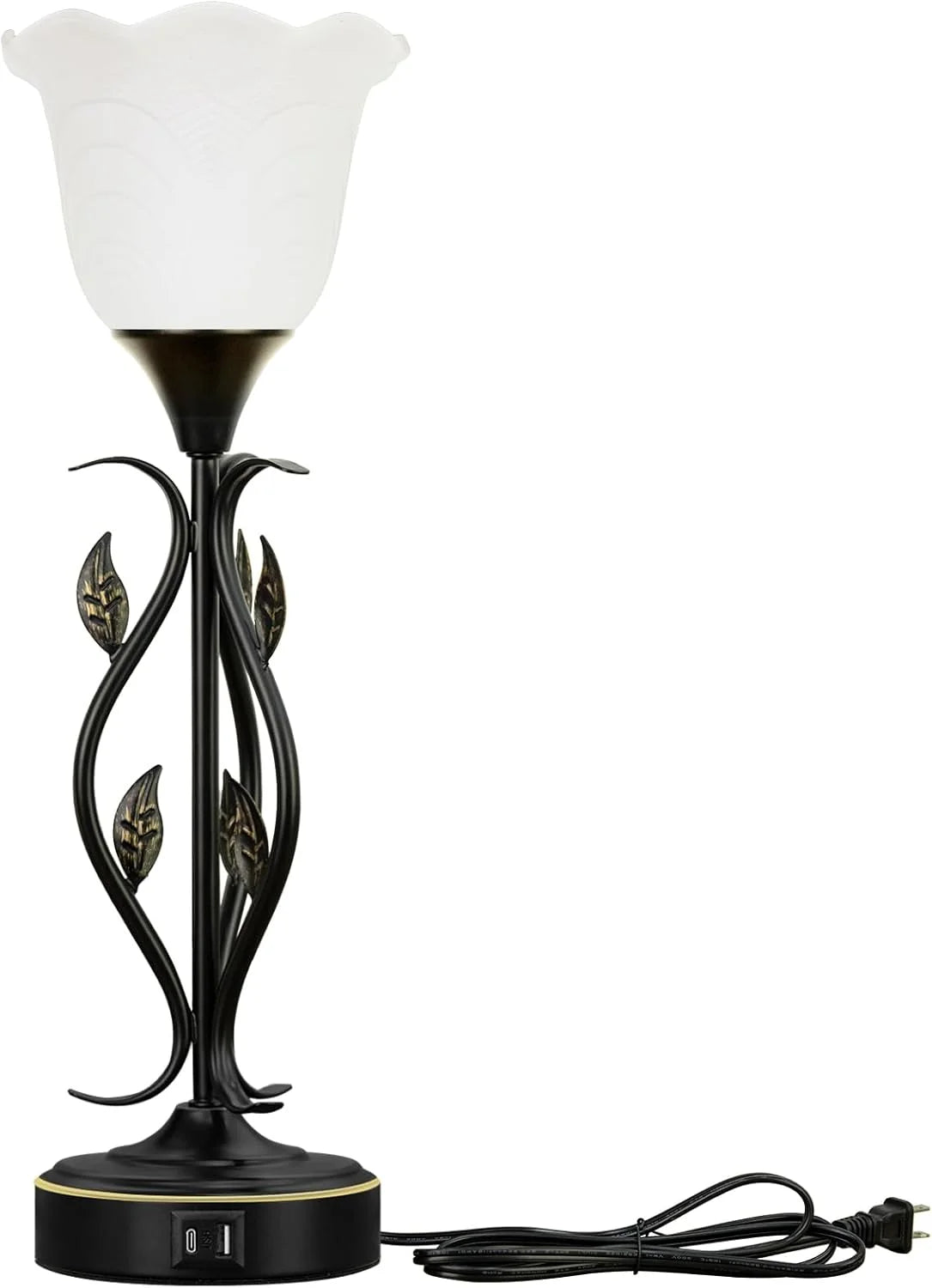 Table Lamp,Bedside Lamps Set of 2, Table Lamp with USB Port 3 Way Dimmable Touch Lamp Torchiere Nightstand Lamps with Rustic Vines Leaf and Glass Flower Shade Lamp for Bedroom, Living Room, Office