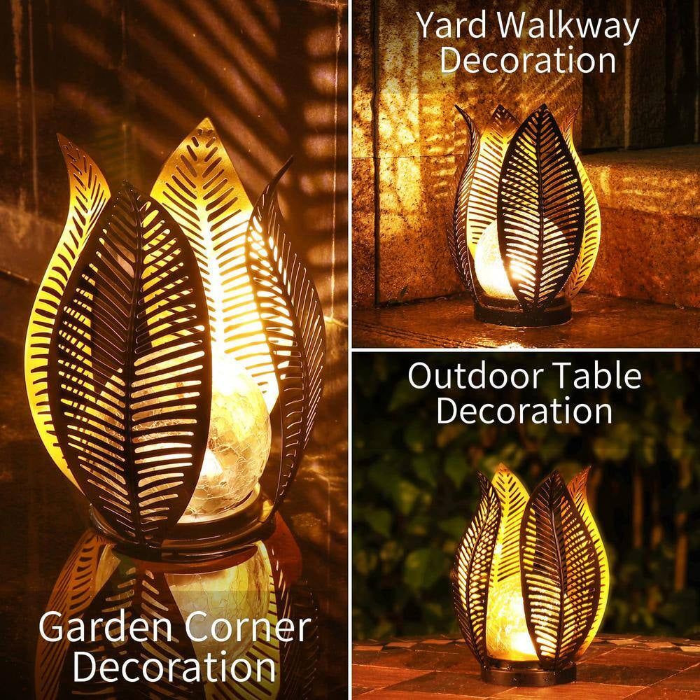 Waterproof Metal Palm Leaf Solar Lights for Outdoor Garden Decor, Black