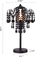 Small Black Crystal Table Lamp, 1-Light E26 Bedside Nightstand Lamp for Bedroom or Living Room