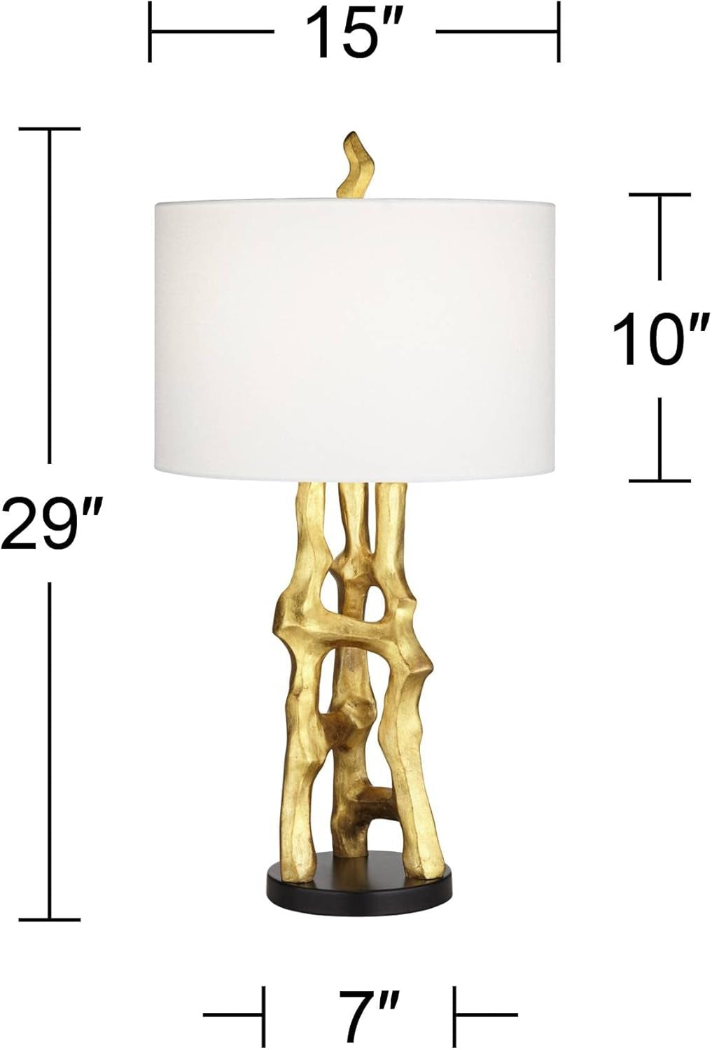 Organic Sculpture 29" Tall Modern Glam Luxury End Table Lamp Gold Finish Single Fabric White Shade Living Room Bedroom Bedside Nightstand House Office Home Reading Kitchen