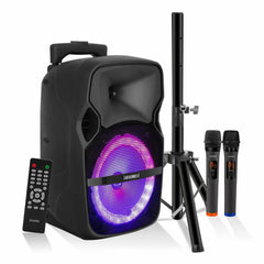 Party Speaker Portable PA System - 2 Wireless Mic Bluetooth - Loud Big Powered DJ Karaoke Machine