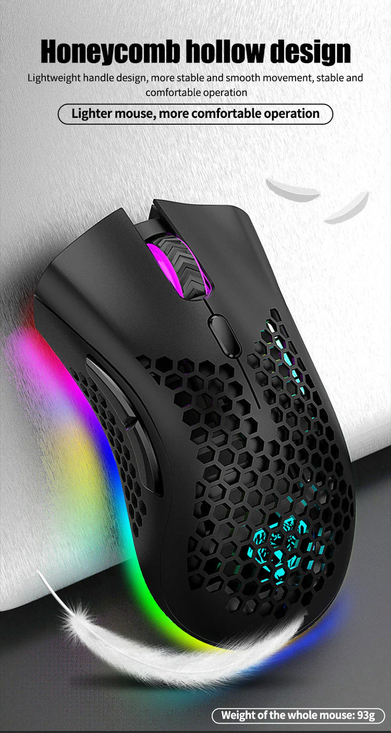 Ultralight Rechargeable Optical Cordless Gaming Mouse, RGB Backlit - 2.4G Wireless, Ergonomic - for PC & Mac