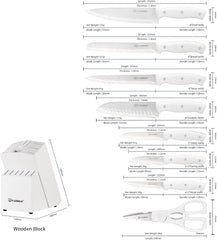 15-Piece White Kitchen Knife Set with Built-In Sharpening Stone, Ergonomic Triple Rivet Fixed Handles, Dishwasher Safe