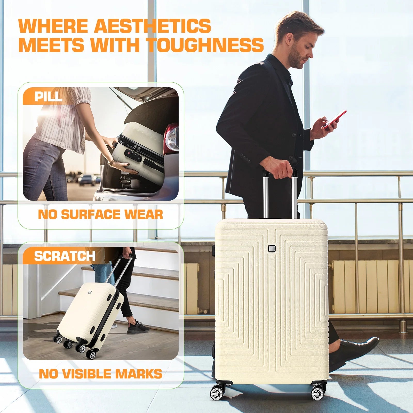 5 Piece Hardshell Luggage Set, Lightweight Suitcase with TSA Lock Spinner Wheels Beige