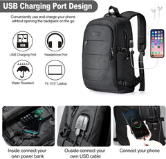 Anti-Theft Travel Laptop Backpack with USB Charging Port - Water Resistant, 15.6 Inch Computer Bag for Work and College, Unisex