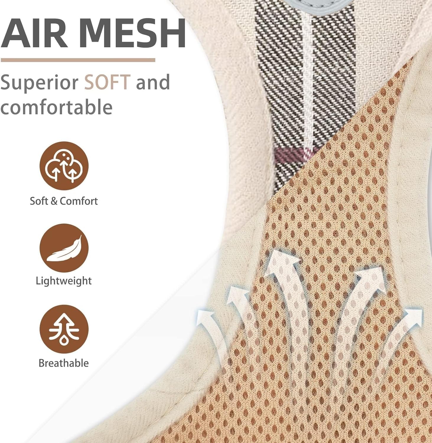 Adjustable Dog Harness Collar and Leash Set Step in No Pull Pet Harness for Small Medium Dogs Puppy and Cats Outdoor Walking Running, Soft Mesh Padded Reflective Vest Harnesses, Beige S