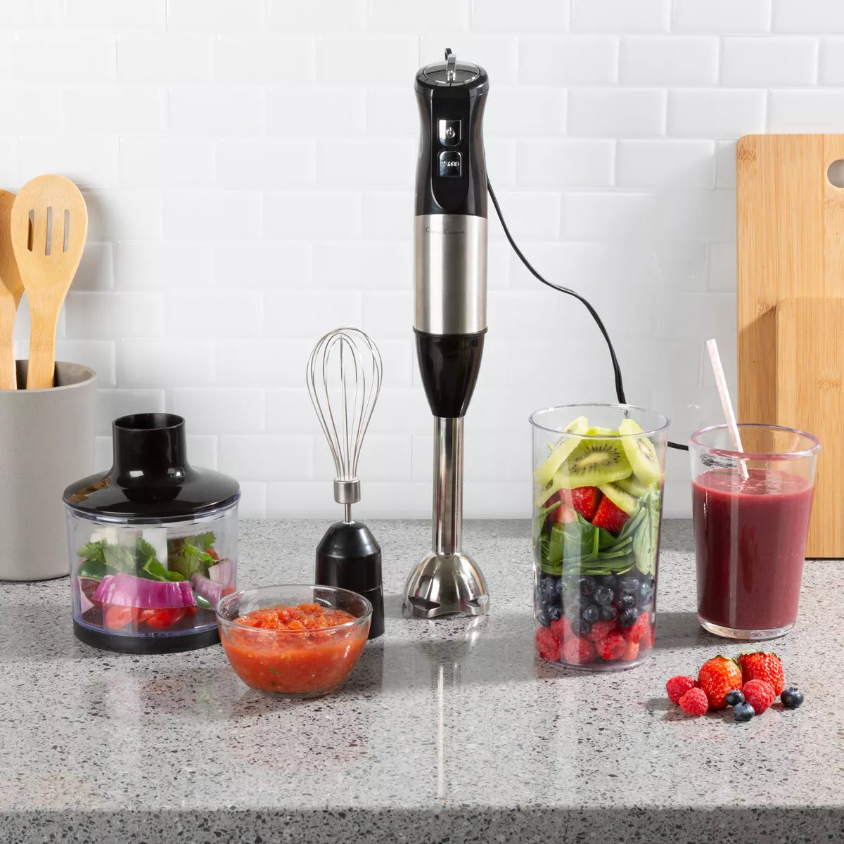 Hastings Home 4-In-1 6-Speed Anti-Splash Immersion Blender with Attachment Set