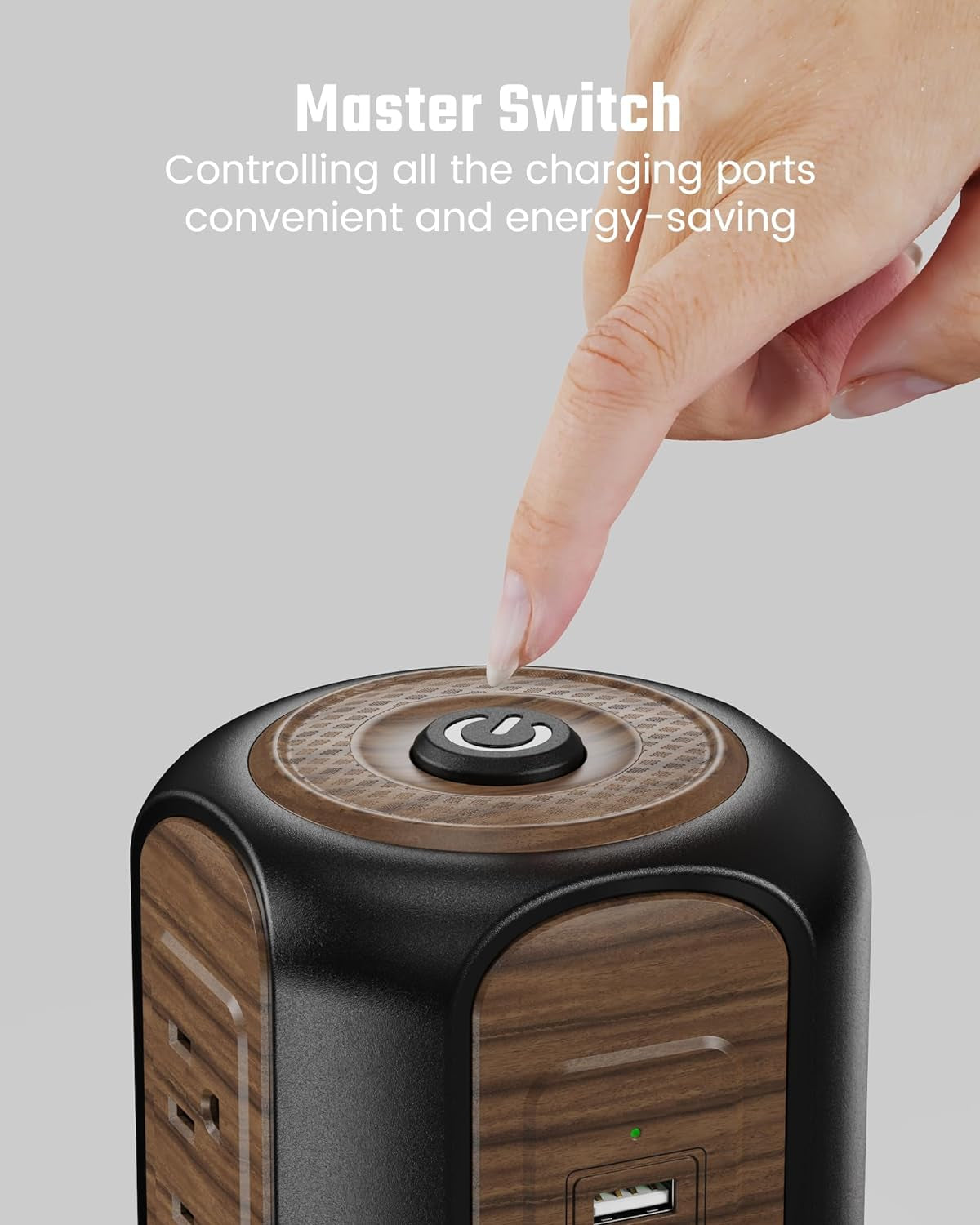 Tower Surge Protector – 9 Outlets, 4 USB (2 USB-C), 10 Ft Cord, 1080 J, Grounded, Brown