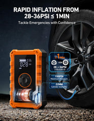 S8 Air Jump Starter with Air Compressor, 3000A Peak Car Battery Jump Starter Portable (9.0 Gas/6.5L Diesel) with 150PSI Cordless Auto-Shutoff Tire Inflator, 12V Battery Charger Booster(Orange)