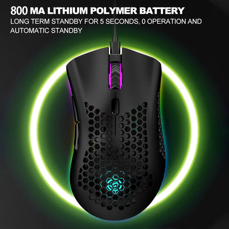 Ultralight Rechargeable Optical Cordless Gaming Mouse, RGB Backlit - 2.4G Wireless, Ergonomic - for PC & Mac