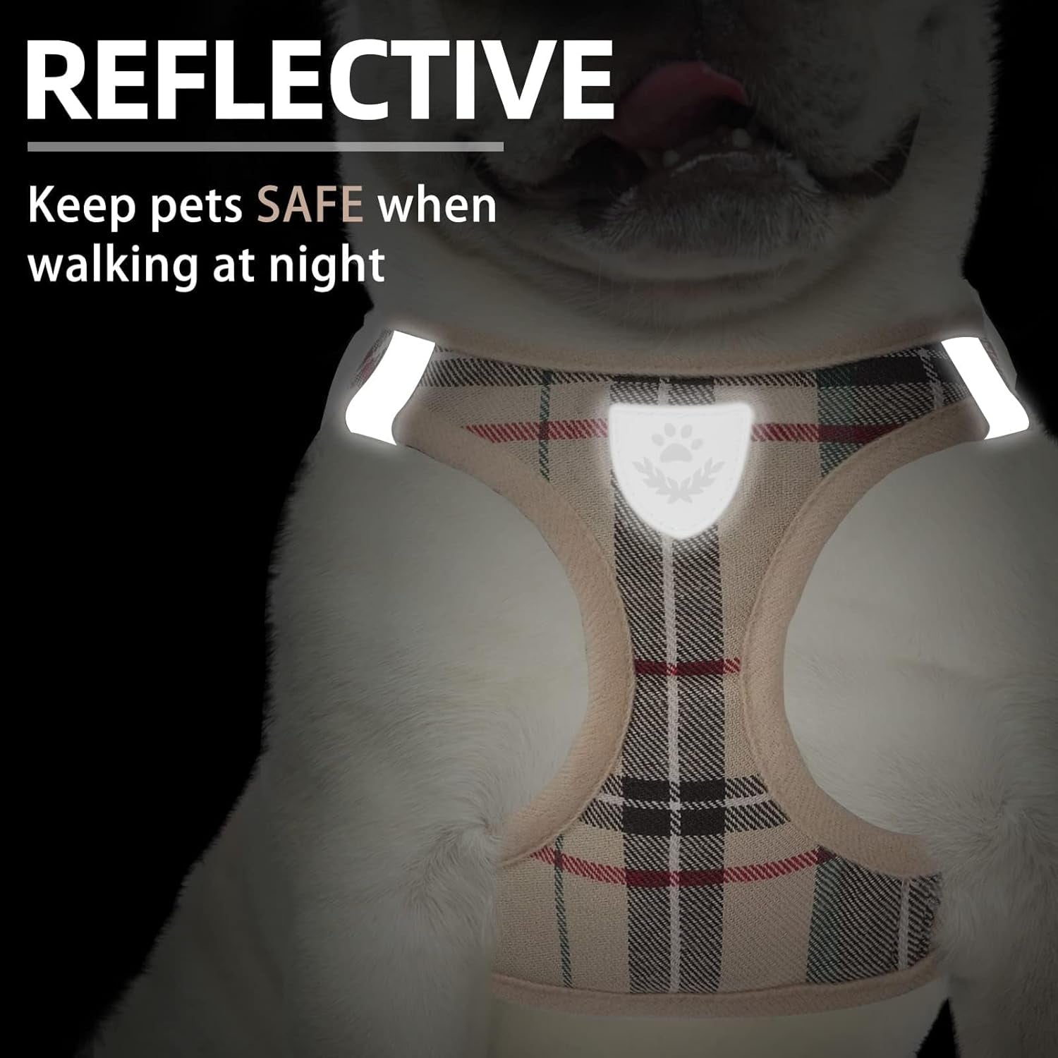 Adjustable Dog Harness Collar and Leash Set Step in No Pull Pet Harness for Small Medium Dogs Puppy and Cats Outdoor Walking Running, Soft Mesh Padded Reflective Vest Harnesses, Beige S