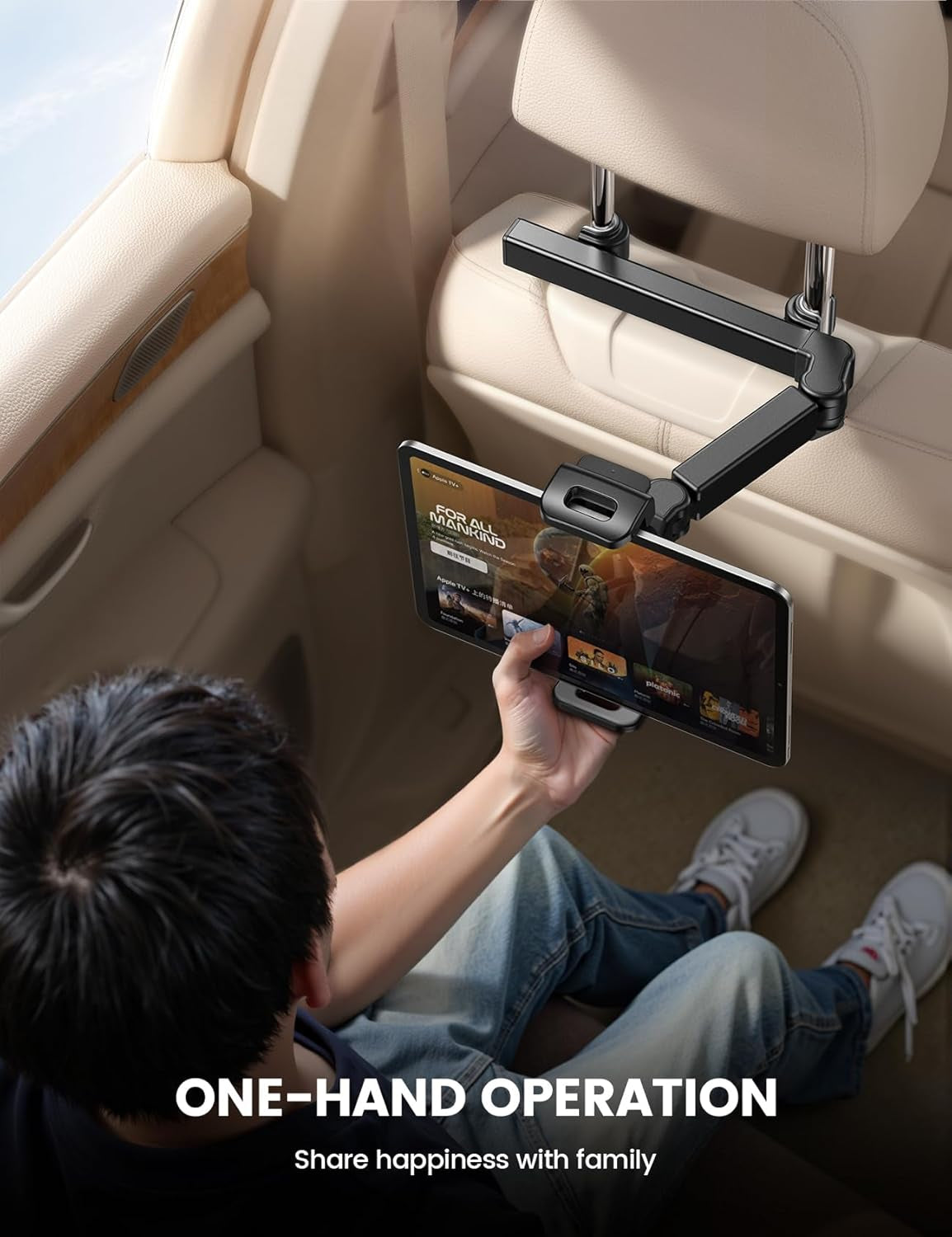 Car Headrest Tablet Holder - [3 in 1 Extension Arm] Adjustable Tablet Car Mount for Back Seat, Gifts Road Trip Essentials for Kids, for 4.7-11" Device like Ipad Pro, Air, Mini, Galaxy, Fire